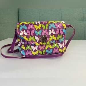 Vera Bradley Butterfly Crossbody Bag Purple Tote Handbag Pebbled